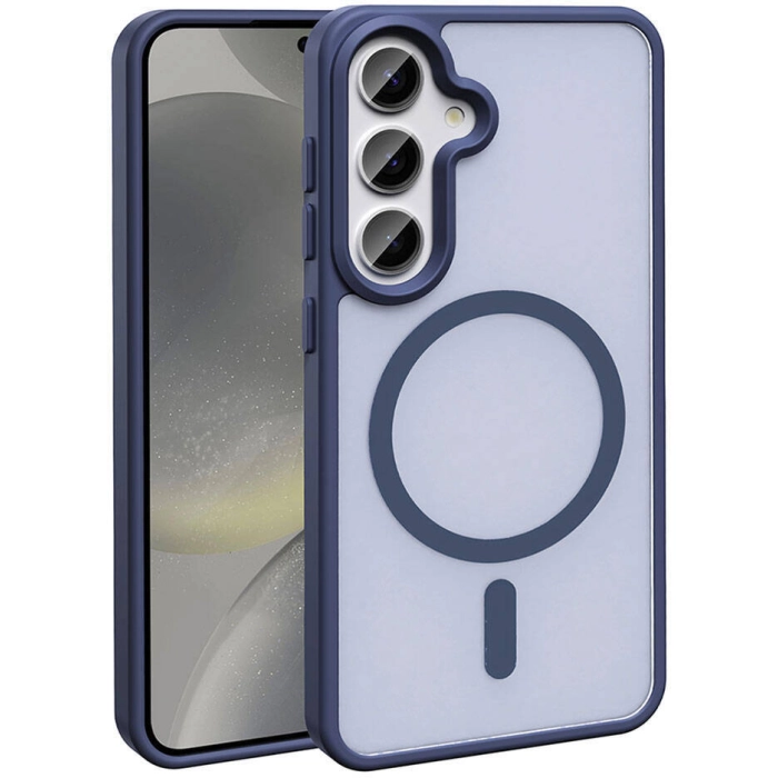 Samsung Galaxy S24 Plus Kılıf Magsafe Şarj Özellikli Renkli Mat Arka Yüzey Sio Kapak - Lacivert