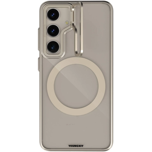 Samsung Galaxy S24 Plus Kılıf Magsafe Şarj Özellikli Sararma Önleyici Youngkit Crystal Grid Kapak - Gold