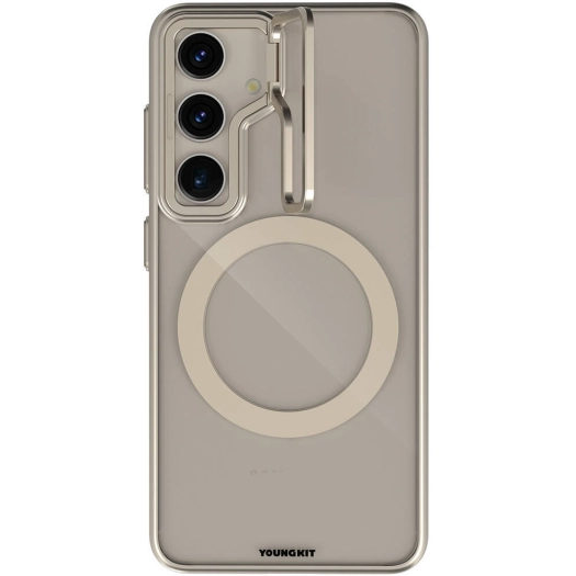 Samsung Galaxy S24 Plus Kılıf Magsafe Şarj Özellikli Sararma Önleyici Youngkit Crystal Grid Kapak - Gold