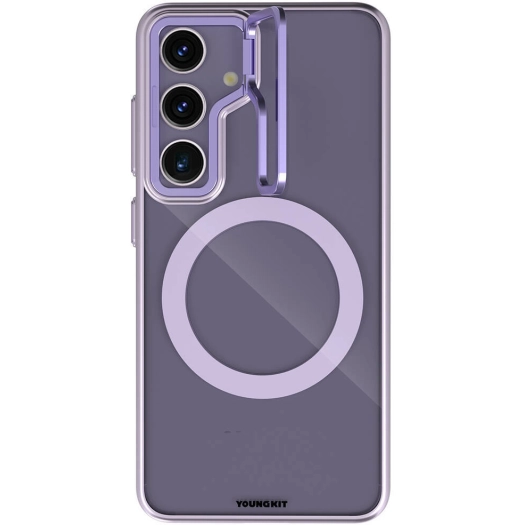 Samsung Galaxy S24 Plus Kılıf Magsafe Şarj Özellikli Sararma Önleyici Youngkit Crystal Grid Kapak - Mor