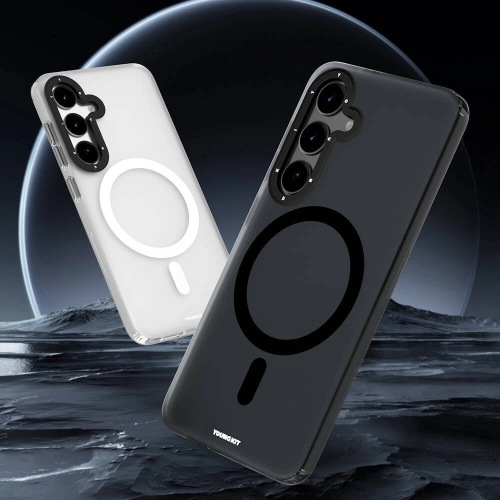 Samsung Galaxy S24 Plus Kılıf Magsafe Şarj Özellikli Youngkit Hidden Sand Serisi Kapak - Beyaz