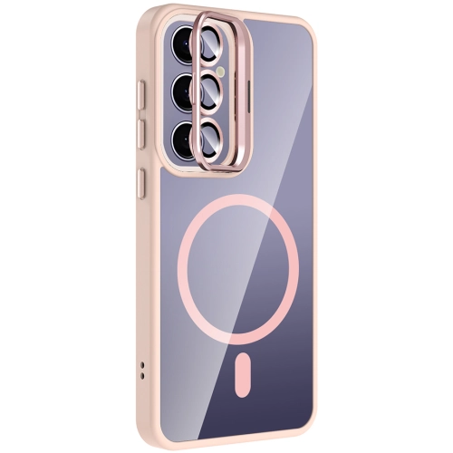 Samsung Galaxy S24 Plus Kılıf Standlı ve Kamera Lens Hediyeli M-Safe Şarj Özellikli Etro Kapak - Pembe