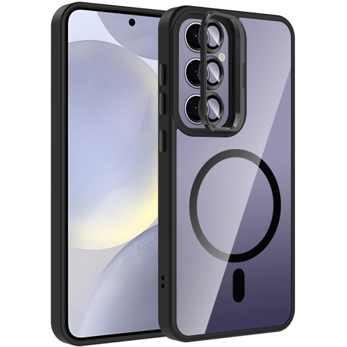 Samsung Galaxy S24 Plus Kılıf Standlı ve Kamera Lens Hediyeli M-Safe Şarj Özellikli Etro Kapak - Siyah