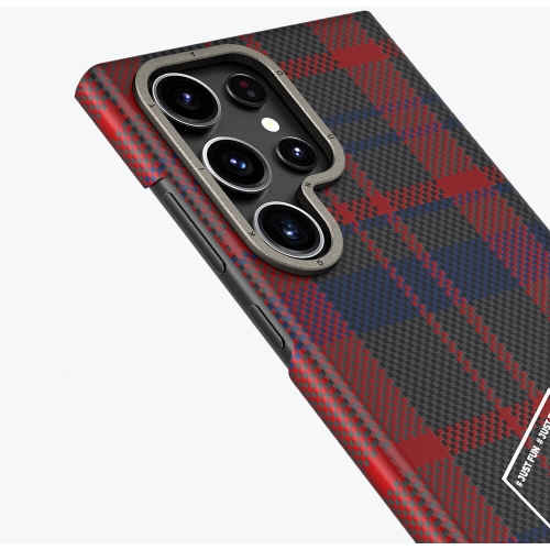 Samsung Galaxy S24 Ultra Kılıf Ekose Desenli Youngkit Gezhi Serisi Kapak - Kırmızı