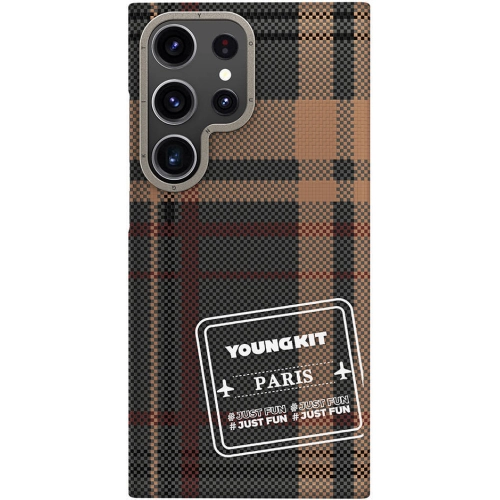 Samsung Galaxy S24 Ultra Kılıf Ekose Desenli Youngkit Gezhi Serisi Kapak - Kırmızı