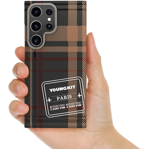 Samsung Galaxy S24 Ultra Kılıf Ekose Desenli Youngkit Gezhi Serisi Kapak - Kırmızı