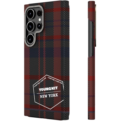 Samsung Galaxy S24 Ultra Kılıf Ekose Desenli Youngkit Gezhi Serisi Kapak - Kırmızı