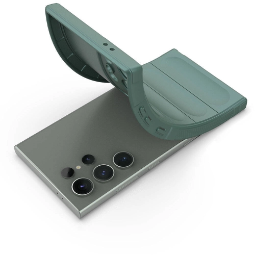 Samsung Galaxy S24 Ultra Kılıf Esnek TPU Oyuklu Arka Yüzey Tasarımlı Zore Etnik Silikon Kapak - Koyu Yeşil