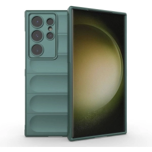 Samsung Galaxy S24 Ultra Kılıf Esnek TPU Oyuklu Arka Yüzey Tasarımlı Zore Etnik Silikon Kapak - Koyu Yeşil