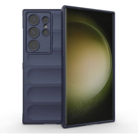 Samsung Galaxy S24 Ultra Kılıf Esnek TPU Oyuklu Arka Yüzey Tasarımlı Zore Etnik Silikon Kapak - Lacivert