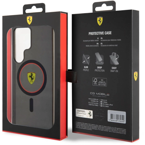 Samsung Galaxy S24 Ultra Kılıf Ferrari Orjinal Lisanslı Magsafe Şarj Özellikli Füme İç Yüzey Circle Line Kapak - Siyah