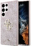 Samsung Galaxy S24 Ultra Kılıf Guess Orjinal Lisanslı PU Deri Yazı ve 4G Metal Logolu Desenli Kapak - Pembe