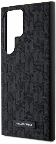 Samsung Galaxy S24 Ultra Kılıf Karl Lagerfeld Orjinal Lisanslı Saffiano Monogram Metal Logo Kapak - Siyah