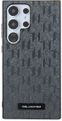 Samsung Galaxy S24 Ultra Kılıf Karl Lagerfeld Orjinal Lisanslı Saffiano Monogram Metal Logo Kapak - Gri