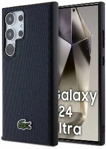 Samsung Galaxy S24 Ultra Kılıf Lacoste Orjinal Lisanslı PU Pike Desenli Arka Yüzey İkonik Timsah Dokuma Logolu Kapak - Lacivert