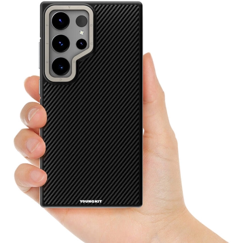 Samsung Galaxy S24 Ultra Kılıf Magsafe Şarj Özellikli Aramid Fiber Tasarımlı Youngkit 600D Kevlar Serisi Kapak - Siyah