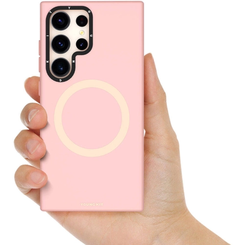 Samsung Galaxy S24 Ultra Kılıf Magsafe Şarj Özellikli Çizilmeye Ve Aşınmaya Dayanıklı Youngkit Velvet Serisi Kapak - Pembe