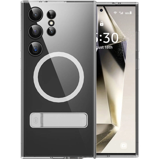 Samsung Galaxy S24 Ultra Kılıf Magsafe Şarj Özellikli Kamera Korumalı Standlı Wiwu KCC-025 Aurora Serisi Kapak - Şeffaf