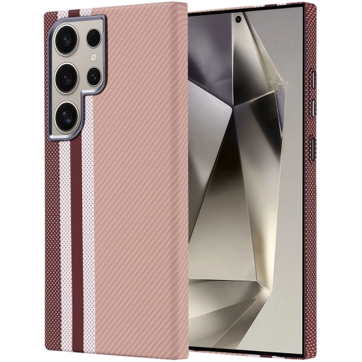 Samsung Galaxy S24 Ultra Kılıf Magsafe Şarj Özellikli Karbon Fiber Görünümlü Zore Nekst Kapak - Gold