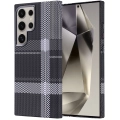 Samsung Galaxy S24 Ultra Kılıf Magsafe Şarj Özellikli Karbon Fiber Görünümlü Zore Nekst Kapak - Gri-Siyah