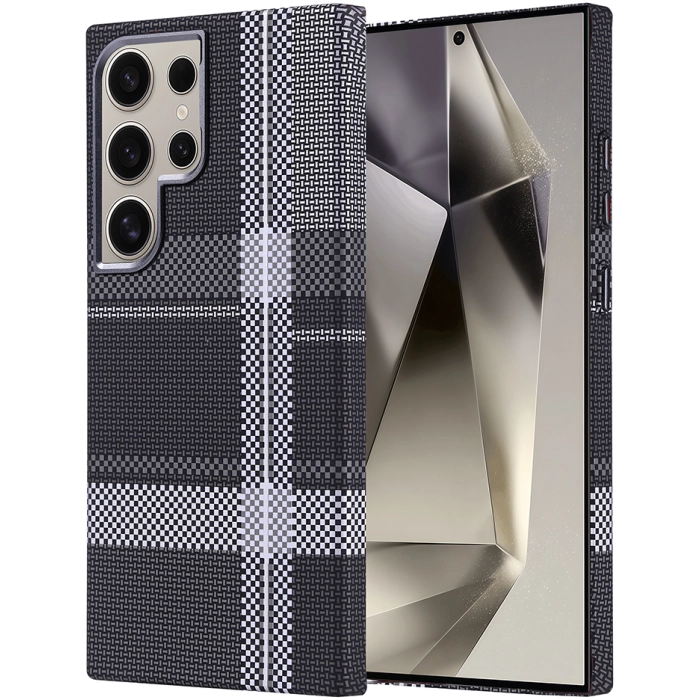 Samsung Galaxy S24 Ultra Kılıf Magsafe Şarj Özellikli Karbon Fiber Görünümlü Zore Nekst Kapak - Gri-Siyah
