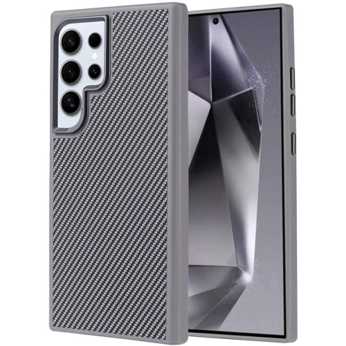 Samsung Galaxy S24 Ultra Kılıf Magsafe Şarj Özellikli Karbon Fiber Görünümlü Zore Troy Kapak - Gümüş