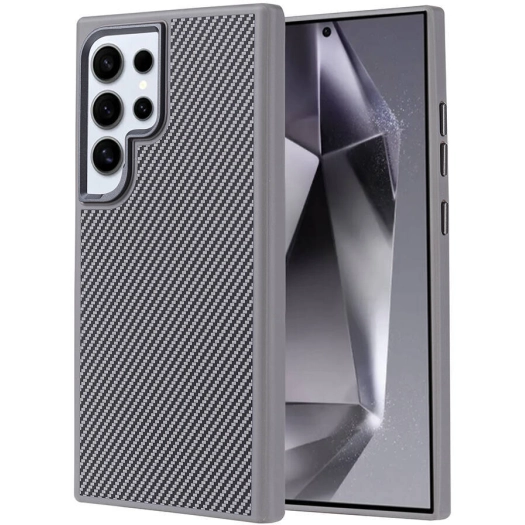 Samsung Galaxy S24 Ultra Kılıf Magsafe Şarj Özellikli Karbon Fiber Görünümlü Zore Troy Kapak - Gümüş