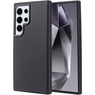 Samsung Galaxy S24 Ultra Kılıf Magsafe Şarj Özellikli Karbon Fiber Görünümlü Zore Troy Kapak - Siyah