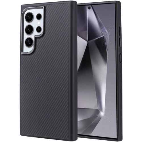 Samsung Galaxy S24 Ultra Kılıf Magsafe Şarj Özellikli Karbon Fiber Görünümlü Zore Troy Kapak - Siyah