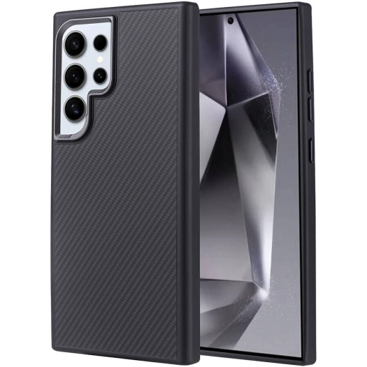 Samsung Galaxy S24 Ultra Kılıf Magsafe Şarj Özellikli Karbon Fiber Görünümlü Zore Troy Kapak - Siyah