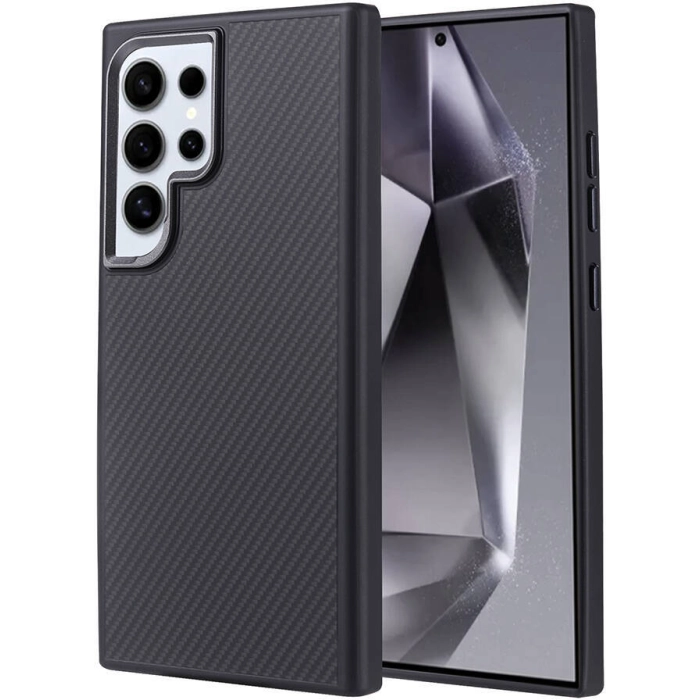 Samsung Galaxy S24 Ultra Kılıf Magsafe Şarj Özellikli Karbon Fiber Görünümlü Zore Troy Kapak - Siyah