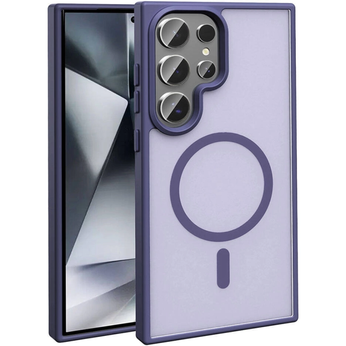 Samsung Galaxy S24 Ultra Kılıf Magsafe Şarj Özellikli Renkli Mat Arka Yüzey Sio Kapak - Koyu Mor
