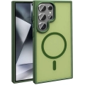 Samsung Galaxy S24 Ultra Kılıf Magsafe Şarj Özellikli Renkli Mat Arka Yüzey Sio Kapak - Koyu Yeşil