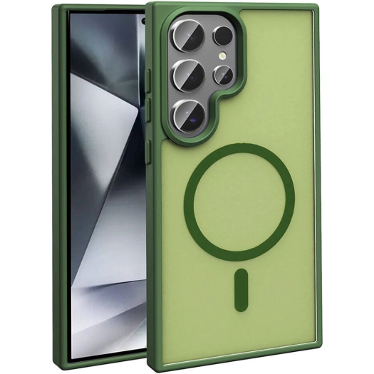 Samsung Galaxy S24 Ultra Kılıf Magsafe Şarj Özellikli Renkli Mat Arka Yüzey Sio Kapak - Koyu Yeşil