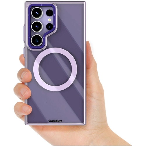 Samsung Galaxy S24 Ultra Kılıf Magsafe Şarj Özellikli Sararma Önleyici Youngkit Crystal Grid Kapak - Gold