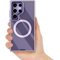 Samsung Galaxy S24 Ultra Kılıf Magsafe Şarj Özellikli Sararma Önleyici Youngkit Crystal Grid Kapak - Mor