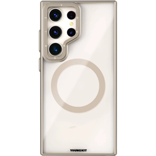 Samsung Galaxy S24 Ultra Kılıf Magsafe Şarj Özellikli Sararma Önleyici Youngkit Crystal Grid Kapak - Gold