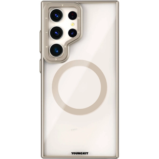 Samsung Galaxy S24 Ultra Kılıf Magsafe Şarj Özellikli Sararma Önleyici Youngkit Crystal Grid Kapak - Gold