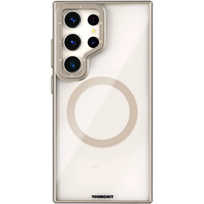 Samsung Galaxy S24 Ultra Kılıf Magsafe Şarj Özellikli Sararma Önleyici Youngkit Crystal Grid Kapak - Gold