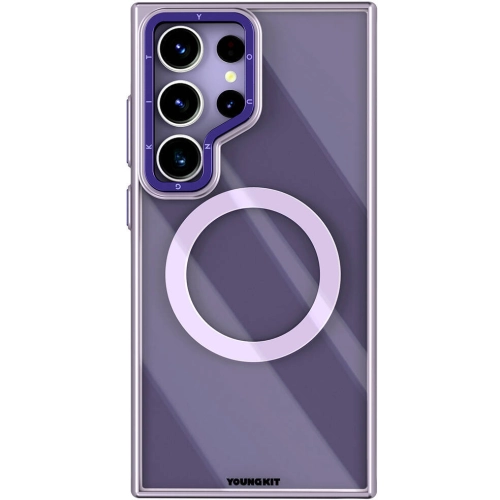 Samsung Galaxy S24 Ultra Kılıf Magsafe Şarj Özellikli Sararma Önleyici Youngkit Crystal Grid Kapak - Mor