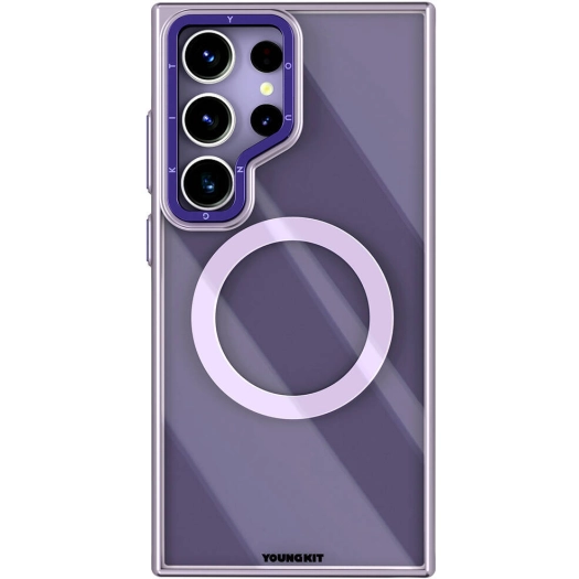 Samsung Galaxy S24 Ultra Kılıf Magsafe Şarj Özellikli Sararma Önleyici Youngkit Crystal Grid Kapak - Mor