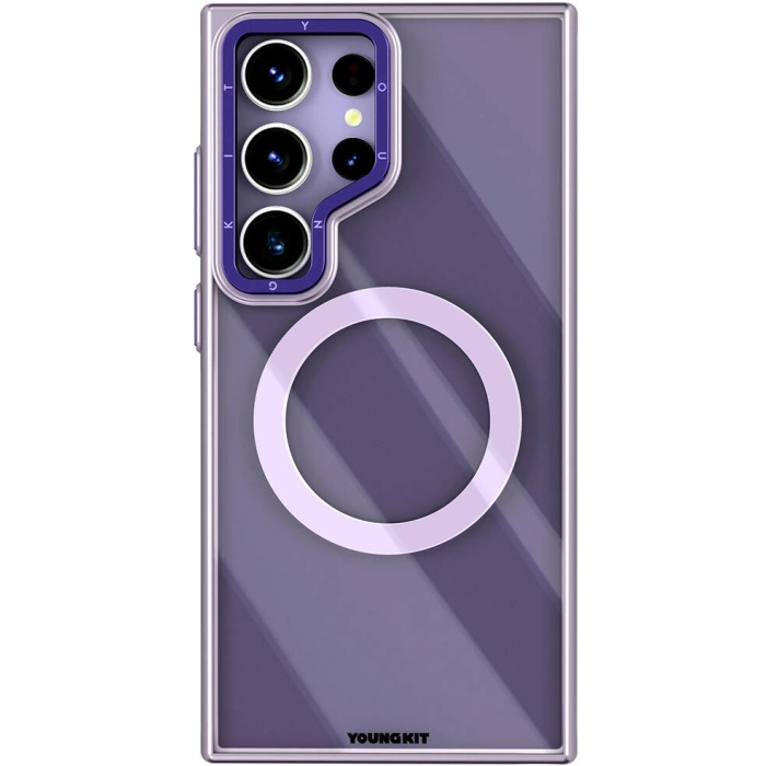 Samsung Galaxy S24 Ultra Kılıf Magsafe Şarj Özellikli Sararma Önleyici Youngkit Crystal Grid Kapak - Mor