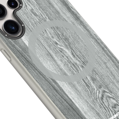 Samsung Galaxy S24 Ultra Kılıf Magsafe Şarj Özellikli Sararmaya Dayanıklı Youngkit Wood Forest Serisi Kapak - Gri