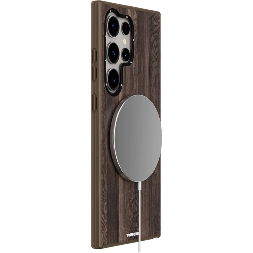 Samsung Galaxy S24 Ultra Kılıf Magsafe Şarj Özellikli Sararmaya Dayanıklı Youngkit Wood Forest Serisi Kapak - Siyah