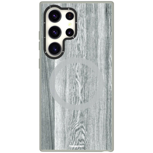 Samsung Galaxy S24 Ultra Kılıf Magsafe Şarj Özellikli Sararmaya Dayanıklı Youngkit Wood Forest Serisi Kapak - Gri