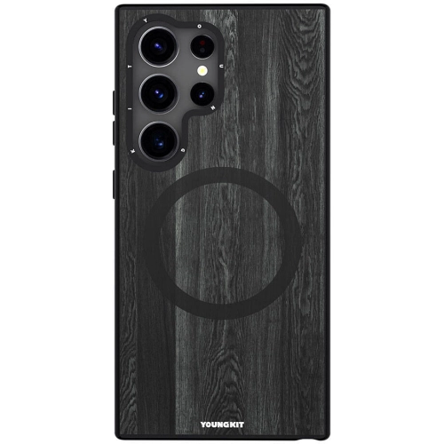 Samsung Galaxy S24 Ultra Kılıf Magsafe Şarj Özellikli Sararmaya Dayanıklı Youngkit Wood Forest Serisi Kapak - Siyah