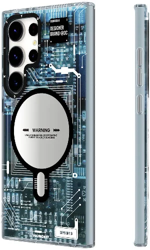 Samsung Galaxy S24 Ultra Kılıf Magsafe Şarj Özellikli YoungKit Technology Serisi Kapak - Mavi