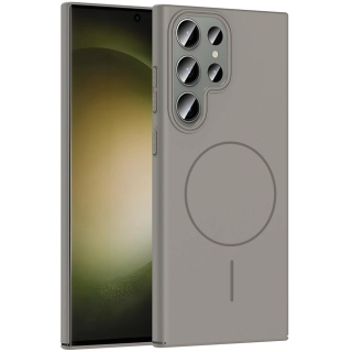 Samsung Galaxy S24 Ultra ile Uyumlu Kılıf Magsafe Şarj Özellikli Ruby Silikon Kapak - Gri