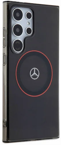 Samsung Galaxy S24 Ultra Kılıf Mercedes Benz Orjinal Lisanslı Magsafe Şarj Özellikli IML Yıldız Logolu Red Ring Kapak - Siyah