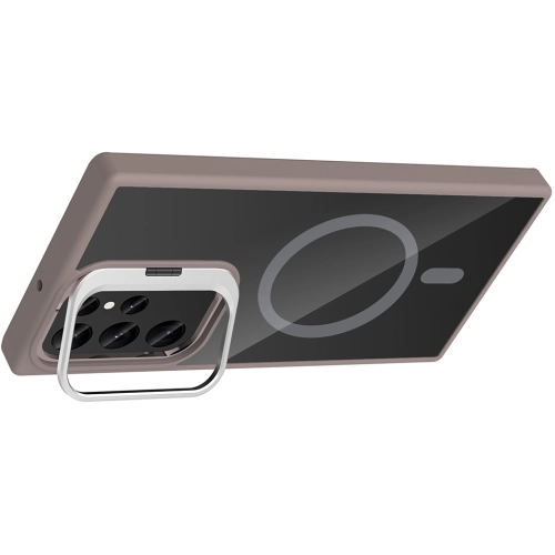 Samsung Galaxy S24 Ultra Kılıf Standlı ve Kamera Lens Hediyeli M-Safe Şarj Özellikli Etro Kapak - Derin Mor